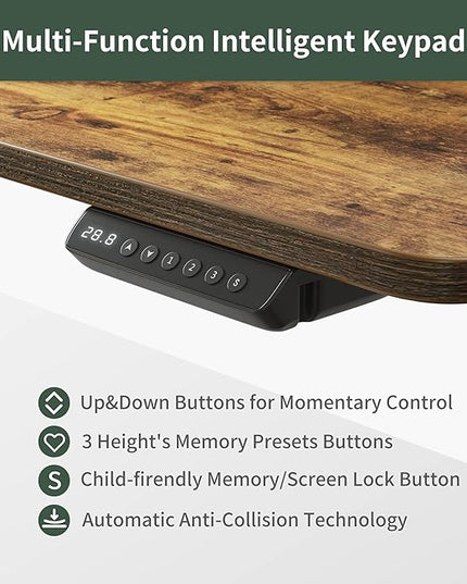 FEZIBO Standing Desk Adjustable Height, 55 x 26 Inches Sit and Stand Home Office Computer Desk with Drawers, Rustic Brown