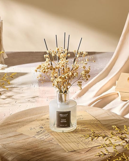 Airkeep Reed Diffuser Set,3.38 fl oz (100 ml) - Clean Cotton Oil Diffusers with 8 Reed Sticks, Home Fragrance Reed Diffuser for Bathroom Shelf Decor