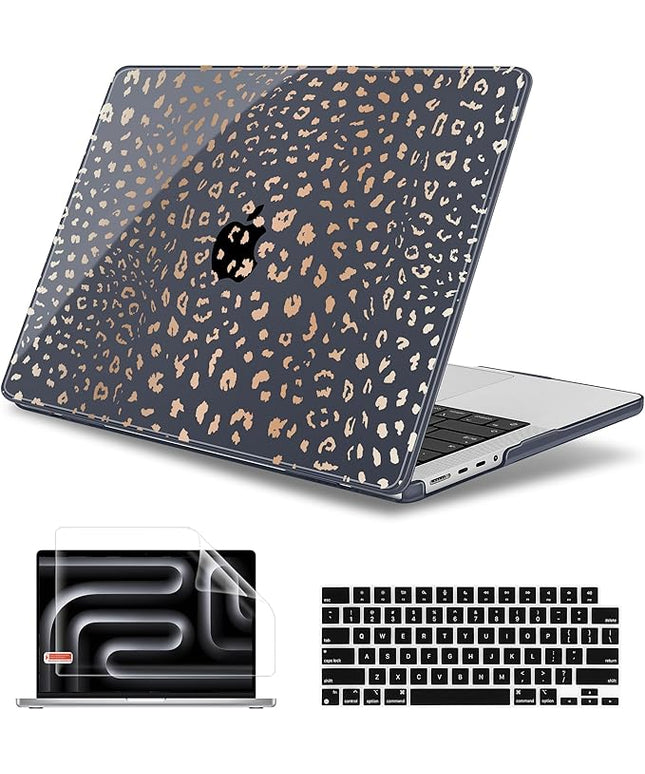 May Chen Case for MacBook Pro 14 inch, Models A2442 A2779 A2918 A2992 A3401 A3185 A3112 A3434, M1 M2 M3 M4 M5 Chip (2021-2025 Release), Plastic Hard Shell Case with Keyboard Cover, Leopard Print