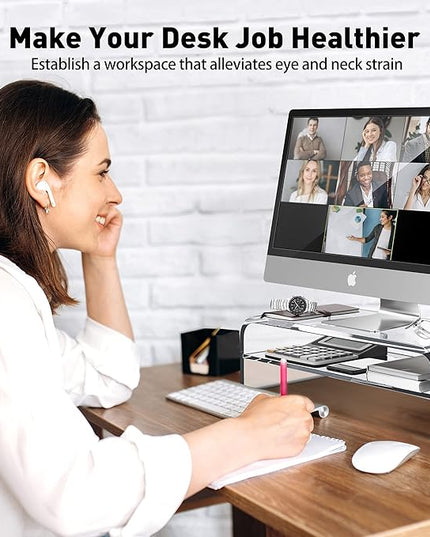AboveTEK 2-Tier Acrylic Monitor Stand, Computer Riser for Home Office, Clear Monitor Riser for Keyboard Storage, 18.9" x 8.7" Multi Monitor Desk Stand for iMac Multi-Media Laptop Printer TV