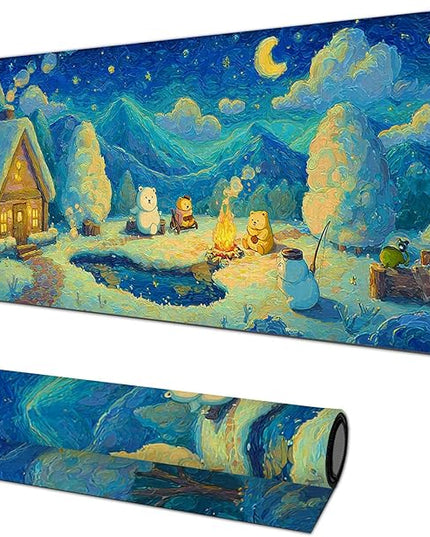 XL Mouse Pad 31.5 x 11.8 Inch Gaming Mousepad Diatomite Large Keyboard Mouse Pad for Home and Office Desk Accessories with Winter Cabin Starry Sky Bear Campfire Artwork