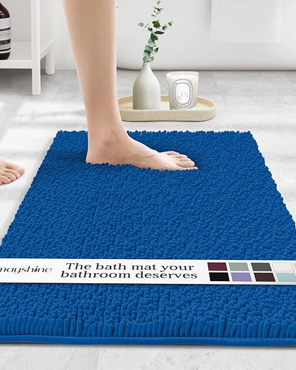 MAYSHINE Plush Shaggy Chenille Bath Mat | Extra Soft, Super Absorbent, Non-Slip Bathroom Rug | Fluffy Microfiber, Area Rug Sets for Bathroom Floor, Kitchen, Living Room | 24"x17" | Dark Blue