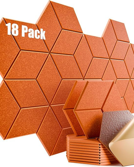 18 Pack Self-Adhesive Acoustic Panels 12" X 10" X 0.4" - Sound Proof Foam Panels for Wall with High Density, Y-Lined Design, Flame Resistant, Absorb Noise and Eliminate Echoes(Tangerine)