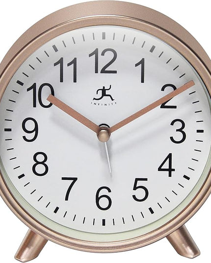Infinity Instruments Plastic 5.75" Indoor Tabletop Alarm Clock with Quartz Movement for Accurate Time Keeping, Copper