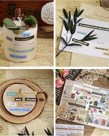 2500+ Pcs Word Stickers for Journaling, 50 Sheets Quote Sticker Gold Foil Art Scrapbook Supplies for Junk Journal, Scrapbooking Supplies for Bullet Journal Craft Small Talk Stickers for DIY Gift Card