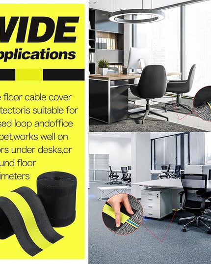 WILLBOND Carpet Cord Cover Cable Protector Floor Cover Cable Protector Management Only for Commercial Office Carpet(19.69 ft,Black and Yellow)