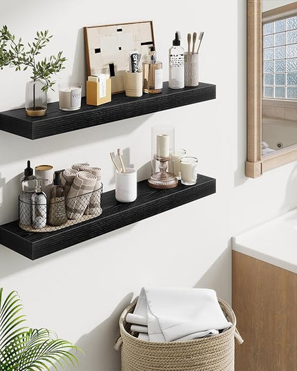 Fun Memories Floating Shelves 30 Inch, Wall Mounted Wood Shelf Set of 2, Farmhouse Decor for Bathroom, Bedroom, Kitchen, Living Room, Black