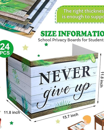 Honoson 24 Pcs Bulk Inspirational Privacy Folders for Students Cardboard Test Privacy Boards Motivational Words Desk Dividers Shield for Classroom School Study Supplies, 6 Styles(Leaves)