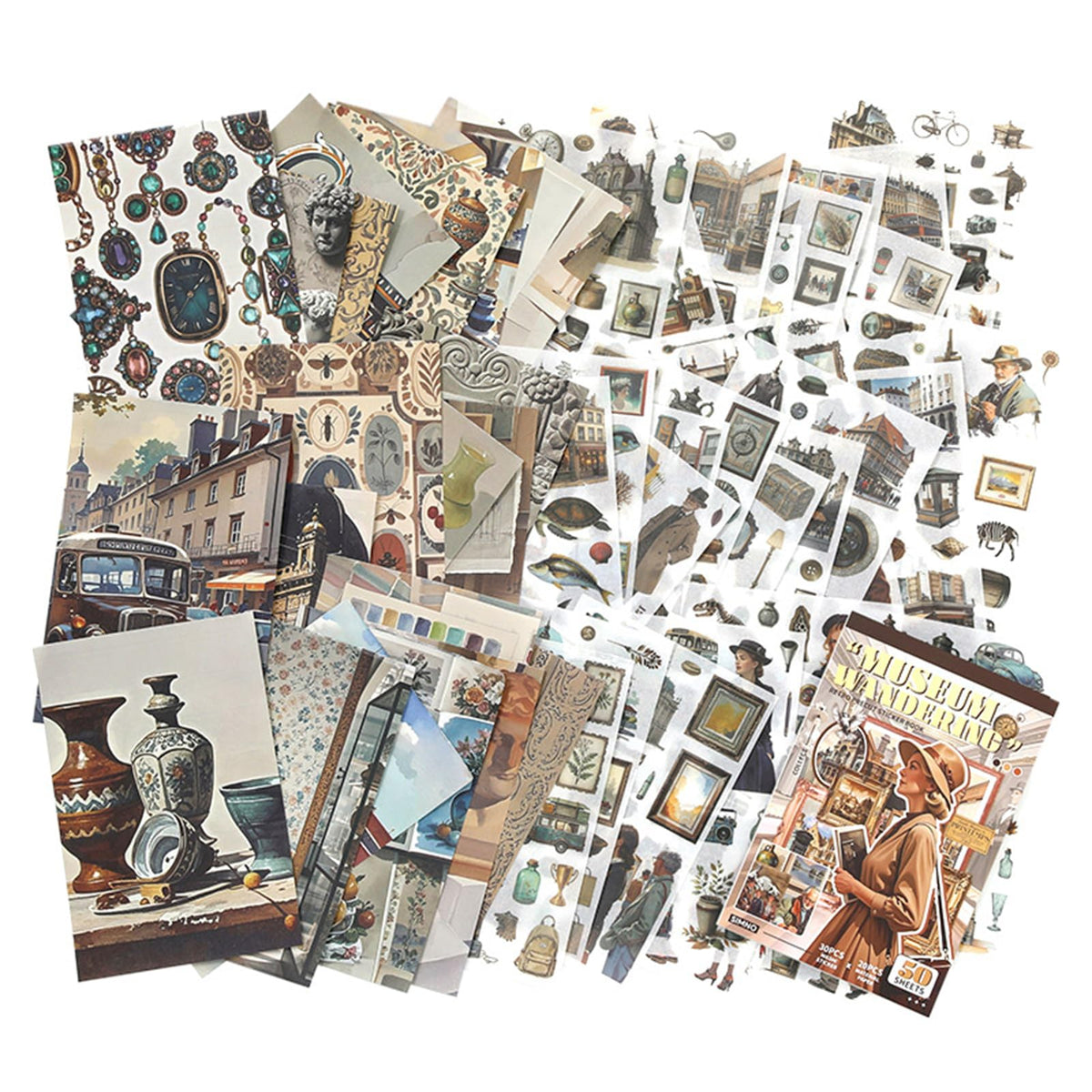 Vintage washi Stickers, Pre-Cut Ephemera Sticker Book for Journaling with 500 Scrapbook Stickers and 20 Scrapbook Papers, Aesthetic Junk Journal Supplies for Adults DIY Art Paper Crafts Collage