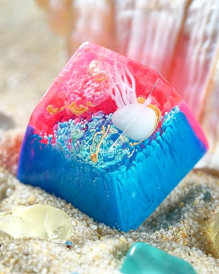 Jellyfish Artisan Keycap Blue Pink Coral Reef R1 SA Profile Custom Sea Creature Keycaps 1U ESC Handmade Gaming Sea Resin Key Cap Cherry MX Switch Compatible Mechanical Keyboard Jellyfish Lover Gift