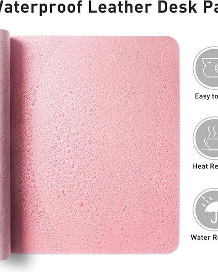 Aothia Leather Desk Pad Protector, Mouse Pad, Office Desk Mat, Non-Slip PU Leather Desk Blotter, Laptop Desk Pad, Waterproof Desk Writing Pad for Office and Home (23.6" x 13.7", Fairy Pink)