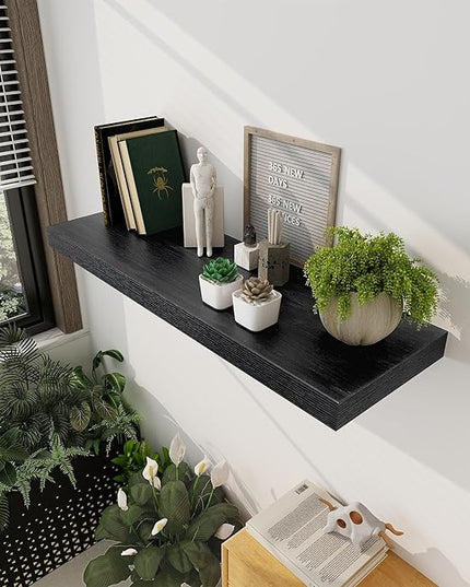 Black Floating Shelves 36 Inch Long, 12 Inch Deep Floating Shelves for Wall, 36 x 12 Shelves for Wall Storage & Display, 2" Thick Floating Shelf for Bathroom, Living Room, Bedroom, Set of 1