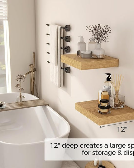 Fun Memories 12 Inch Floating Shelf, Rustic Wood Wall Shelves for Wall Decor & Storage, 12 x 12 Floating Shelf for Living Room, Bathroom, Bedroom, Oak, Set of 2