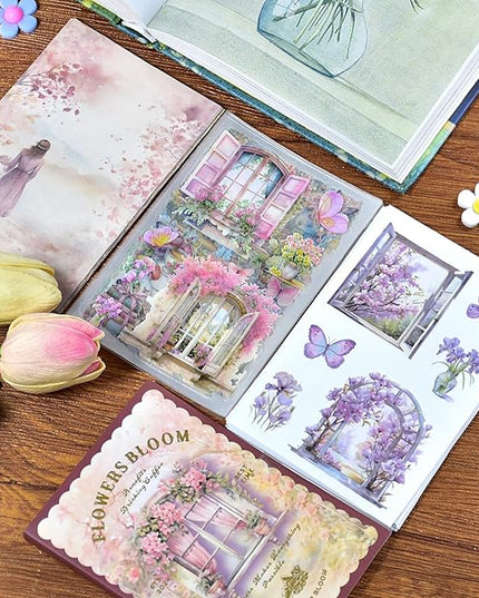 Plants Floral Scrapbook Stickers 54Page Vintage Natural Butterfly Garden Flowers Stickers Books for Scrapbooking Supplies Aesthetic Junk Journal Journaling Craft