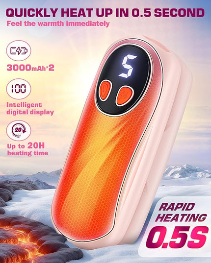 Hand Warmers Rechargeable 2 Pack, 6000mAh Electric Hand Warmers, 5-Level Heating with Battery Display, Reusable Portable Pocket Heater, Gifts for Christmas, Outdoor, Golf, Travel, Hunting, Camping