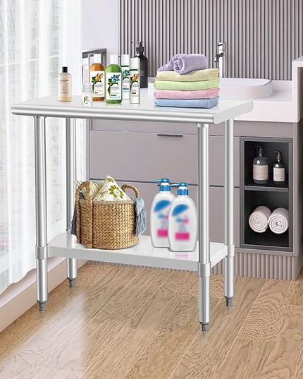 HARDURA Stainless Steel Work Table Commercial 18×36 Inches Kitchen Prep Table and Heavy Duty Commercial Workbench NSF 430 with Undershelf and Galvanized Legs