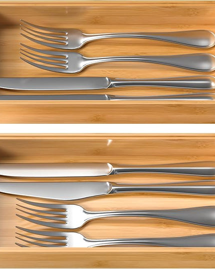 Silverware Tray for Drawer, Stackable Kitchen Bamboo Drawer Organizer 12" x 6" x 2" Set of 2