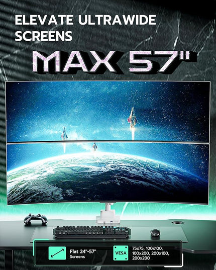 ARES WING Dual Monitor Mount, Adjustable Stacked Monitor Stand with USB A/C, Heavy Duty Gas Spring Monitor Desk Stand for 2 Monitors for 24-57 Inch Ultrawide Screen, 75/100/200 Vesa Mount, White
