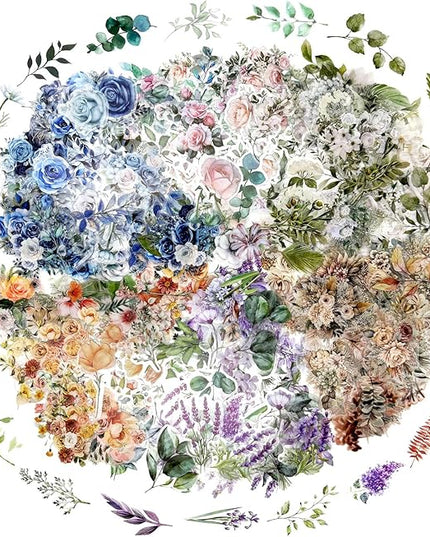Obujopal 600 Pcs Natural Botanical Flower Stickers, Wildflower Stickers for Scrapbooking Junk Journal Notebook Diary Planner Letter Envelope Water Bottle Phone Case Craft Decoration (Set of 6)