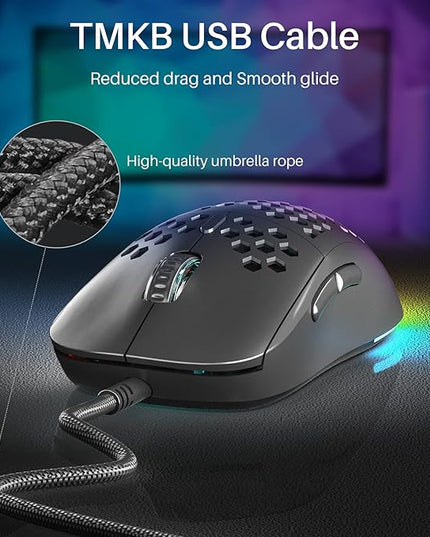 DIERYA M1SE Wired Gaming Mouse with Honeycomb Shell, 12800DPI Optical Sensor, 6 Programmable Macros, Software Support for Custom Key Config, and RGB Settings for Windows 7/8/10/XP, Vista, Linux-Black