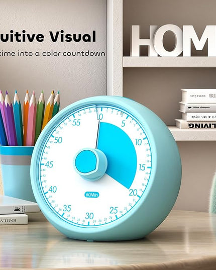 Conchstar Visual Timer for Kids 60-Minute - Countdown Timer with Optional Alarm, Focus Tool for ADHD & Autism, Time Management for Homework, Chores, Office, Kitchen, Teaching & Study Routines (Blue)
