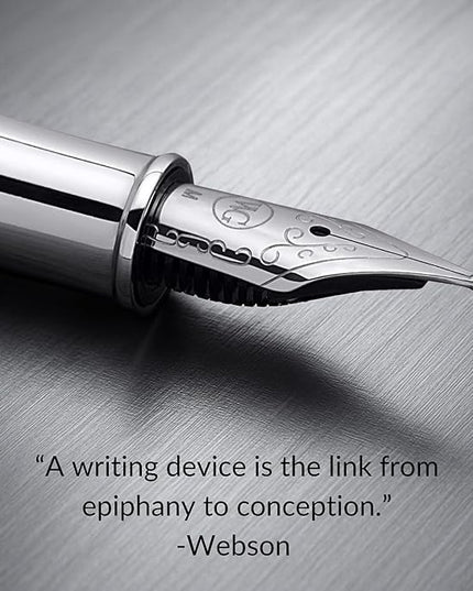 Webson Gill ‘The Weaver’ Black Luxury Executive Fountain Pen, Polished Lacquer & Chrome, Medium Nib, Smudge Free No Bleed, Use Any Fountain Ink w/Included Converter, Fits Cartridges (sold separately)