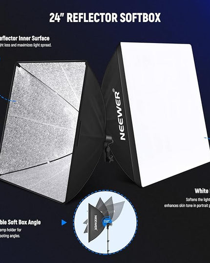 NEEWER Photography Lighting Kit with Backdrops,8.5x10ft Backdrop Stands,5700K 800W Equivalent 24W LED Umbrella Softbox Continuous Lighting,60cm Light Reflector, Photo Studio Equipment for Video Shoot