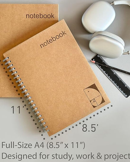 le vent 2-Pack A4 Dot Grid Spiral Notebooks - 8.5 x 11 Dotted Journals with 200 Pages of Premium 100gsm Thick Ink-Proof Paper - Large Bullet Journal for Writing, Sketching, and Work
