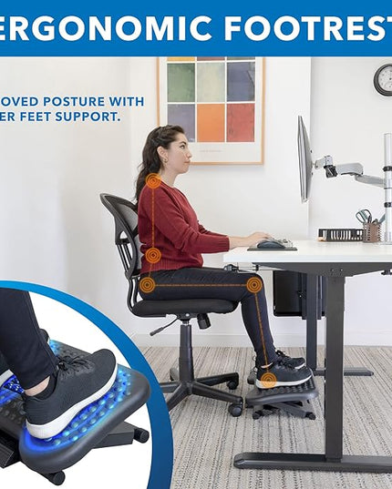 Mount-It! Ergonomic Under Desk Footrest | Massaging Foot Support for Foot Comfort | Office Tilting Footrest with 3-Level Height Adjustment Against Swelling