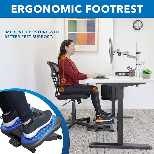 Mount-It! Ergonomic Under Desk Footrest | Massaging Foot Support for Foot Comfort | Office Tilting Footrest with 3-Level Height Adjustment Against Swelling