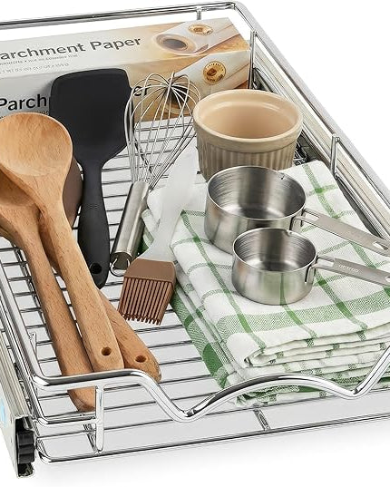 HOLDN’ STORAGE Pull Out Cabinet Organizer, Heavy Duty Caddy w/Lifetime Limited Warranty - 8”W x 21”D - Requires At Least 9-1/4” Cabinet Opening, Steel Metal Cabinet Drawers Slide Out, Chrome