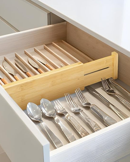 VaeFae 3 Pack Bamboo Drawer Dividers, 4" High Adjustable 16.6" - 21.8" Clothes Drawer Organizers, Expandable Separators for Bedroom/Bathroom/Kitchen/Office Storage