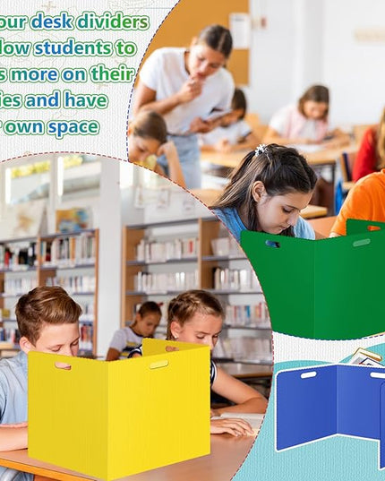 24 Pcs Desk Dividers for Students Classroom Plastic Privacy Folders Muticolored Test Dividers for Students Desks Trifold Privacy Panel Partitions for School Teacher Supplies (24pcs Muticolored)