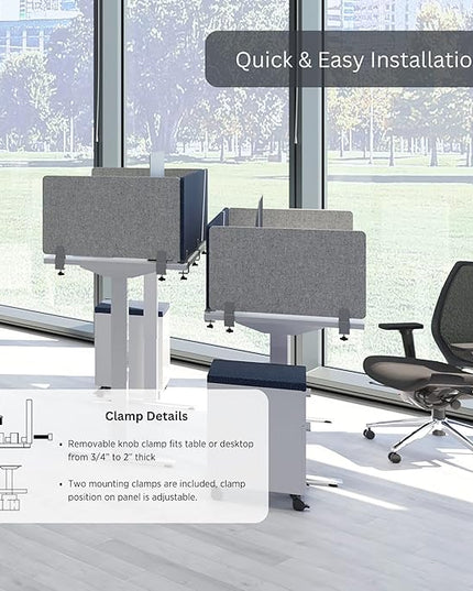 Sound Absorbing Panel Privacy Shield - Desk Divider for Students and Office (Light Grey, 48" W x 18'H)