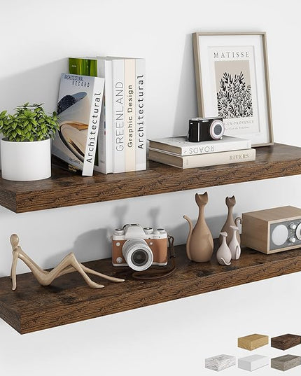 RICHFOCUS 40Inch Floating Shelves for Wall 2 Pack Shelves for Bedroom|Kitchen|Bathroom Wall Mounted Rustic Wood Floating Shelf with Invisible Brackets for Books|Storage|Decor, Rustic Brown