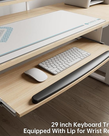 EUREKA ERGONOMIC Standing Desk Adjustable Height 61" Electric Sit Stand Computer Desk L Shaped with Keyboard Tray,Monitor Stand &LED, Dual Motor Memory Presets Sit to Desk Adjustable Desk, Right/Maple