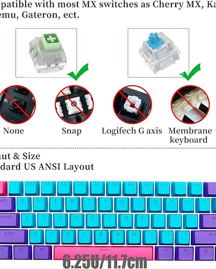 GTSP 61 Keycaps 60 Percent, Ducky One 2 Mini Keycaps for Mechanical Keyboard OEM Profile RGB PBT Keycap Set with Key Puller for Cherry MX Switches SK 61/Joker (Only keycaps) Blue