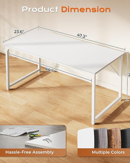 PRAISUN 48 X 24 Inch Computer Desk with Deeper Desktop, Gaming Office Writing Work Desk for Home Office, Study, Bedroom, Work from Home, Metal Frame, White