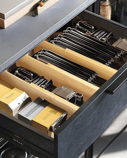 VaeFae 3 Pack Bamboo Drawer Dividers, 4" High Adjustable 11.9-17.1" Clothes Drawer Organizers, Expandable Separators for Bedroom/Bathroom/Kitchen/Office Storage