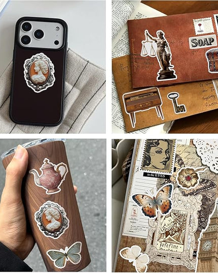 PRSTINCOL Vintage Sticker Book with 30 Pages and 300+ Aesthetic Stickers for Scrapbooking Supplies and Retro Bullet Journal