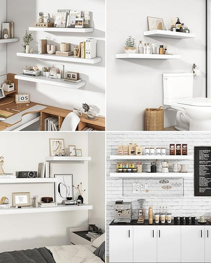 RICHFOCUS 48Inch Floating Shelves for Wall 2 Pack Shelves for Bedroom|Kitchen|Bathroom Wall Mounted Rustic Wood Floating Shelf with Invisible Brackets for Books|Storage|Decor, White