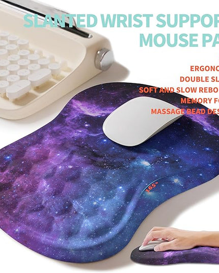 2-in-1 Ergonomic Set, Wave Rise Keyboard Wrist Rest and Massage Bulge Slope Mouse Pad Wrist Support, Cushion Memory Foam Integrated to Relieve Wrist Pain, Galaxy