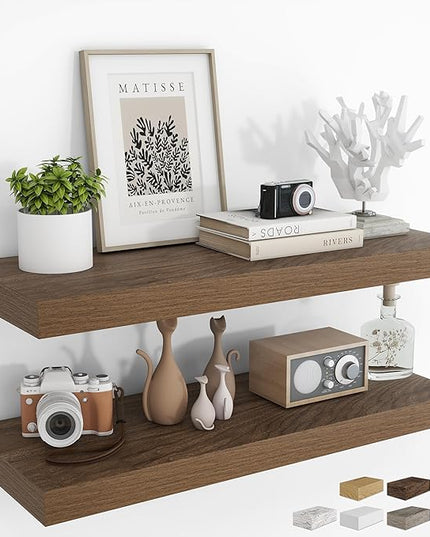 RICHFOCUS 36Inch Floating Shelves for Wall 2 Pack Shelves for Bedroom|Kitchen|Bathroom Wall Mounted Rustic Wood Floating Shelf with Invisible Brackets for Books|Storage|Decor, Walnut