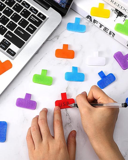 80 Pieces Self-Adhesive Cable Labels Multi-Color Cord Wire Labels, Nylon Writable Oval Tags, Hook and Loop Wire Tags for Cable Management, Computers and More