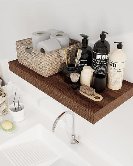 12 Inch Deep Floating Shelves, 24 x 12 Floating Shelf for Books, Rustic Wood Deep Wall Shelves for Home Storage & Display, 2" Thicked Shelves for Kitchen, Living Room, Bedroom, Walnut Color, 2 Pack