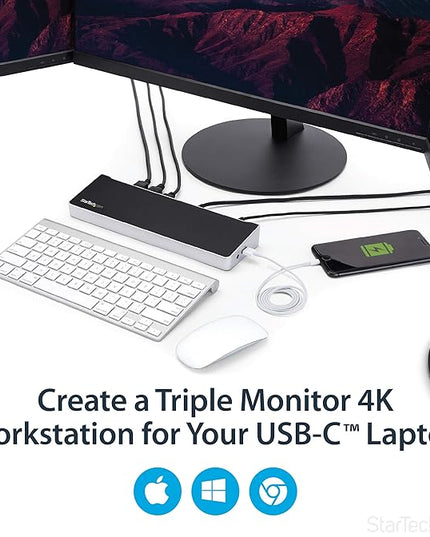 StarTech.com USB-C Triple Monitor Docking Station for MacBook Pro / Air M1 M2 M3 M4 & Windows, Universal 4K HDMI DP Dock, Thunderbolt Compatible, 60W Laptop Charging - TAA