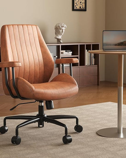 Ergonomic Office Chair 330LBS, Reclining Swivel Mid Back Desk Chair with Adjustable Height, Thickened Cushions, Comfy Executive Armchair for Home Office