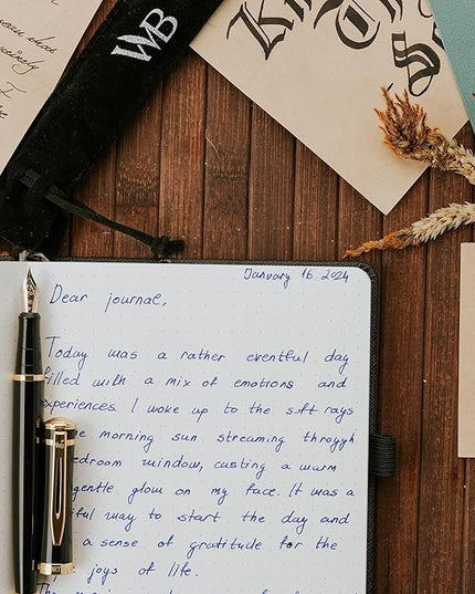 Wordsworth & Black Fountain Pen Set, 18K Gilded Extra Fine Nib, Includes 24 Pack Ink Cartridges, Ink Refill Converter & Gift Pouch, Gold Finish, Calligraphy, [Black Gold], Perfect for Men & Women