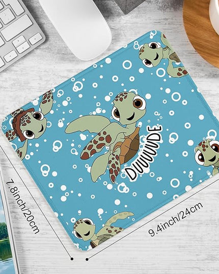 Cute Sea Turtle Square Mouse Pad,Non-Slip Rubber Base Mouse Pad,Home Office Decoration Desktop Accessory,Laptop Mouse Pad for Office Laptops, 9.4x7.8x0.12inch.