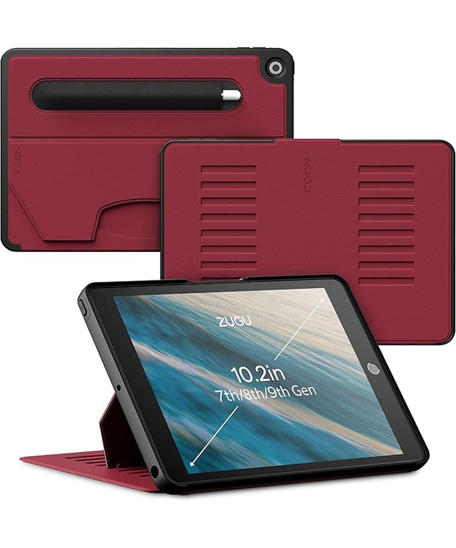 ZUGU Case for 10.2 Inch iPad 9th Generation Case 7th / 8th Generation (2021/2020/2019), Protective, Thin, Sleek Design, Magnetic Stand, Sleep/Wake Cover, Magnetic Cover, Red